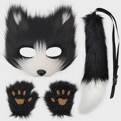 Handmade Fox Mask and Plush Tail Set with Gloves for Halloween or Cosplay