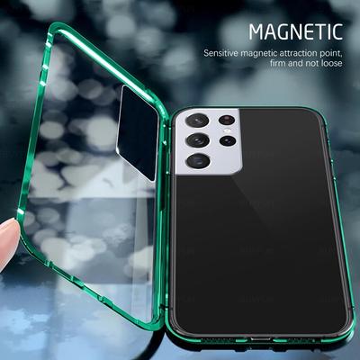 Suitable for Samsung S21 S21FE S22 Plus Metal Frame Double-sided Glass High Definition Shell Protective Case Wan Magnetic King