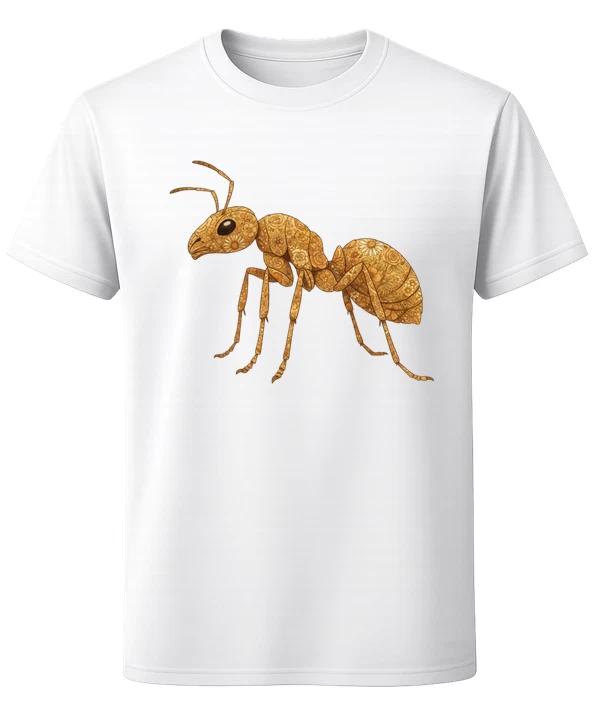 Floral Ant Illustration Design T-Shirt Insect Nature Art Unisex Tee L