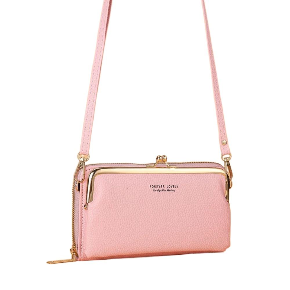 Solid Color Leather Wallet PU Women Card Holder Fashion Phone Crossbody Bag  Girl