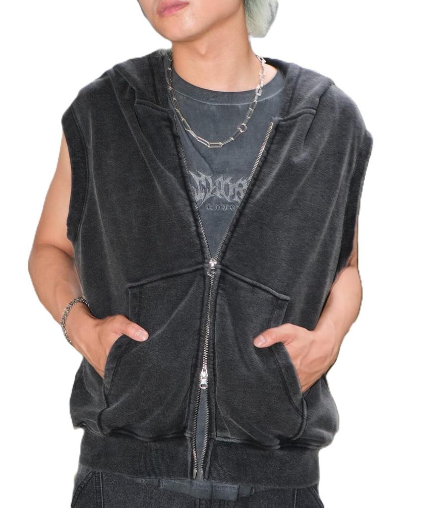 WEGO Short Sleeve Zip Summer Korean Size Sumikuro Men's Hoodie, Streetwear, Style, M,