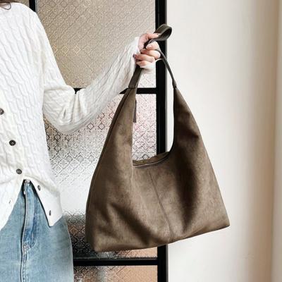 Capacité Fermeture Éclair Loisirs Daim Sacs à Bandoulière pour Femmes Simplicité Mode Fil à Coudre Polyvalents Sacs à Main pour Femmes