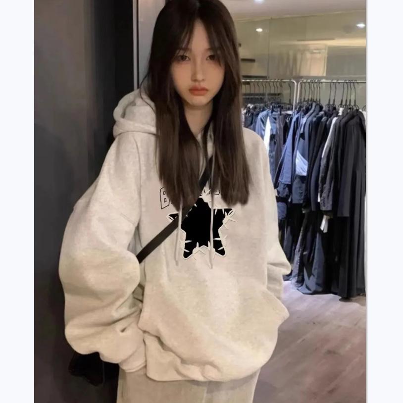 Women's Fleece-Lined Cotton Hooded Sweatshirt - Korean Style Spring/Autumn/Winter Casual Loose Coat for Students and Trendy Men.