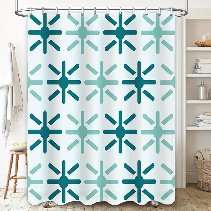 New Creative Blue Snowflake Pattern Shower Curtain Waterproof Bathroom Decor Home Decoration Shower Rug Cover Size 72x84inches (