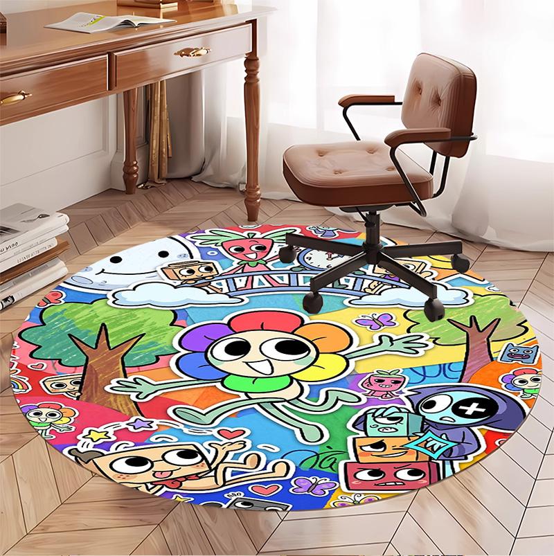 Dandy's World Pattern Round Rug, Indoor/Outdoor Mat, for Picnic, Gameroom, Bedroom, Office, Living Room, Home Decor Carpet, Birthday Gift