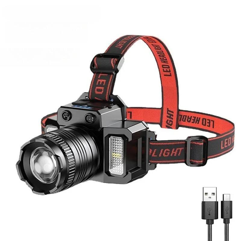 Zoomable Headlamp Rechargeable LED Head Light with 5 Modes Adjustable Flood To Spot Beam for Hands-Free Lighting in Outdoor Work Emergency