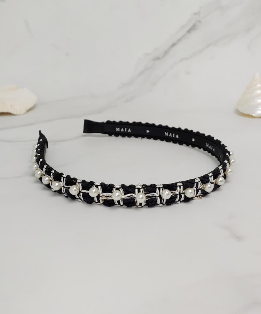 Maia Pearl Bead Headband - Black