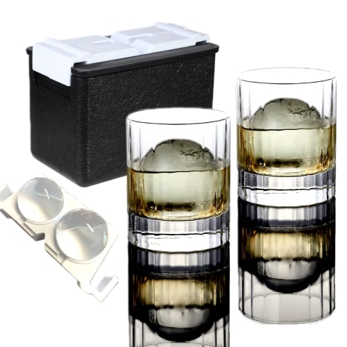 Perfect Gift! [Set of 2 Whiskey Glasses and Ice Maker] Rocks Glass, Ice Maker, Whiskey, Doshisha, Rocks, Whiskey Glass, Ice Ball, Perfect for Whiskey,