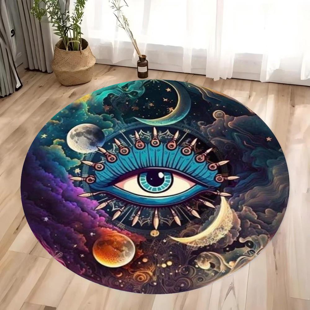 Ковер-мат Хамса Рука Ковер Коврик Злой Глаз Спираль Золотой Акцент Религиозная Мистическая Синяя Тема Современная Гостиная Домашний Декор Мягкий Напольный Коврик 40x40cm
