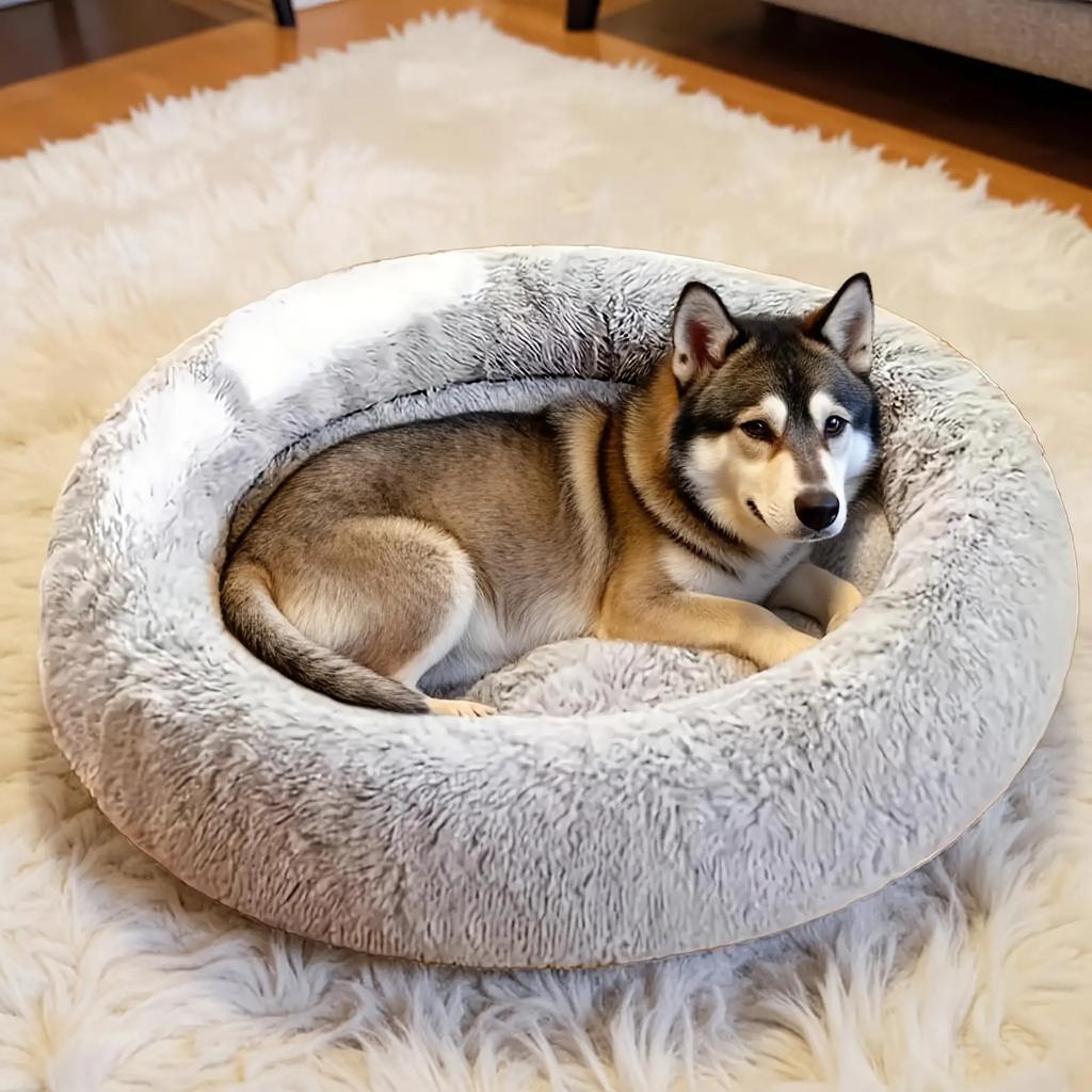 100% Thickened Large Round Plush Dog Bed Cat House,Non-Slip Bottom Mat, Artificial Fur Material, Warm,Soft, Pet Halloween Gift