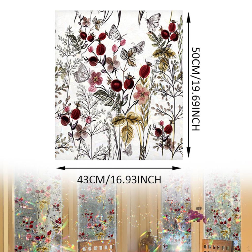 Glass Decals Statics Cling Room Floral Cuttable Bathroom 43cmx50cm Reusable Heat Blocking Window