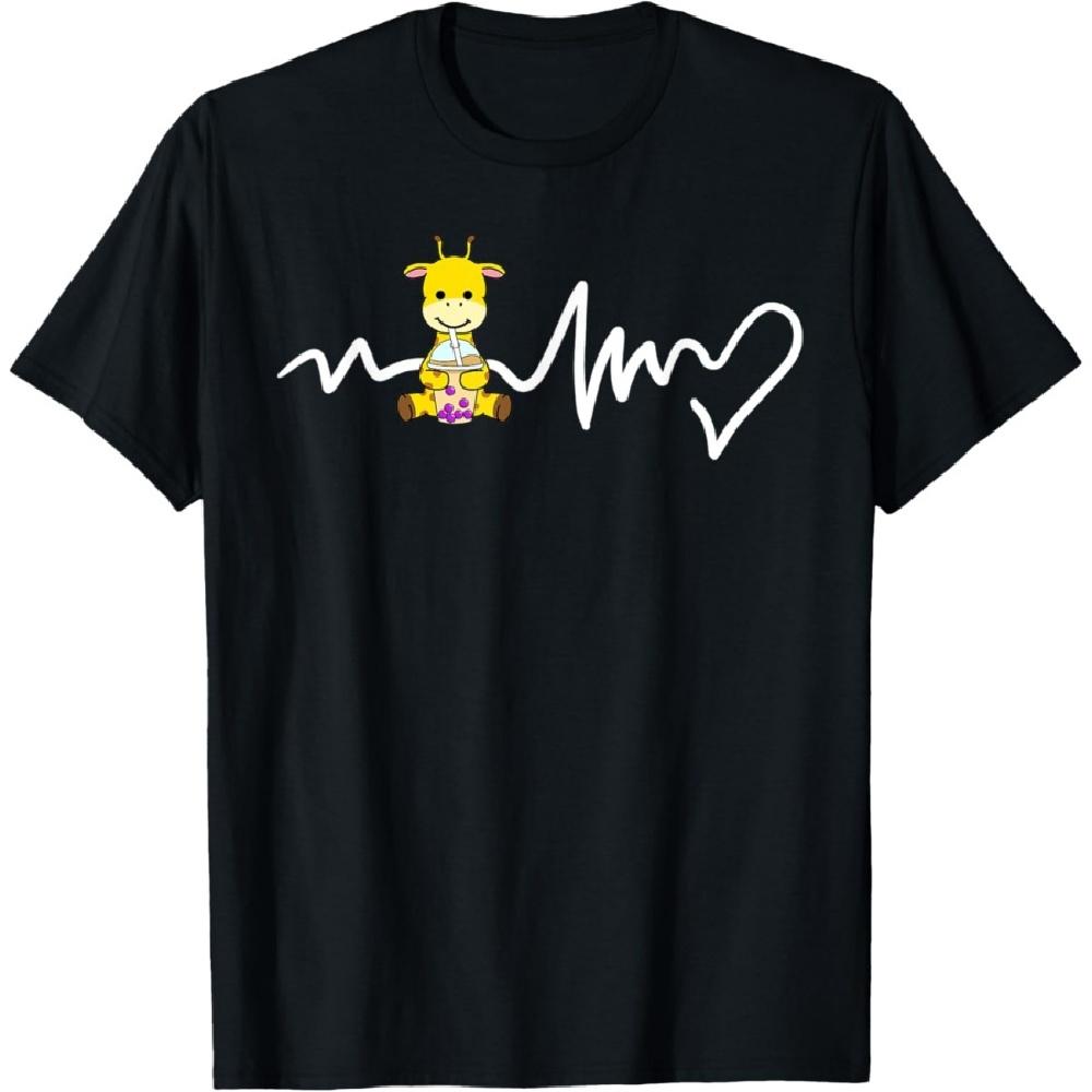 Giraffe Drinking Boba Heartbeat Giraffe Lover T-Shirt XXXXXL чёрный