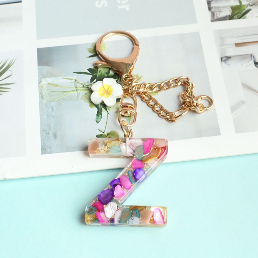 Dried Flower Letter Crystal Epoxy English Pendant Women'S Bag Key Chain