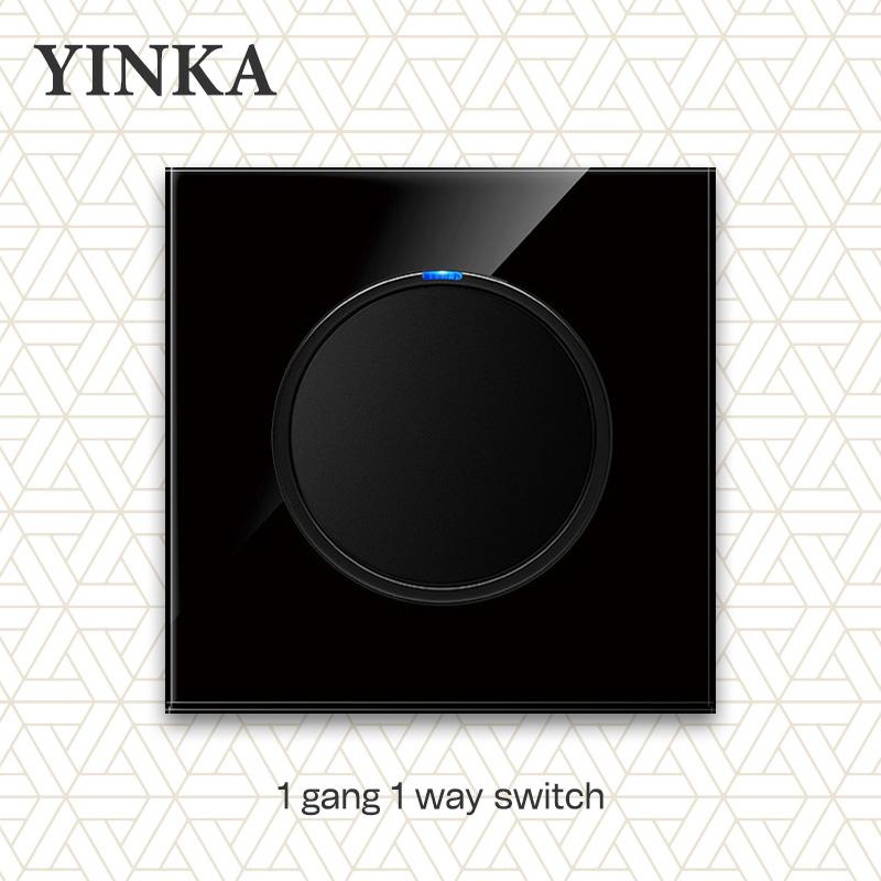 YINKA Tempered Glass 1/2/3/4 Gang 1/2 Way On / Off Wall Light Switch LED Indicator FR EU Standard Universal Home Socket