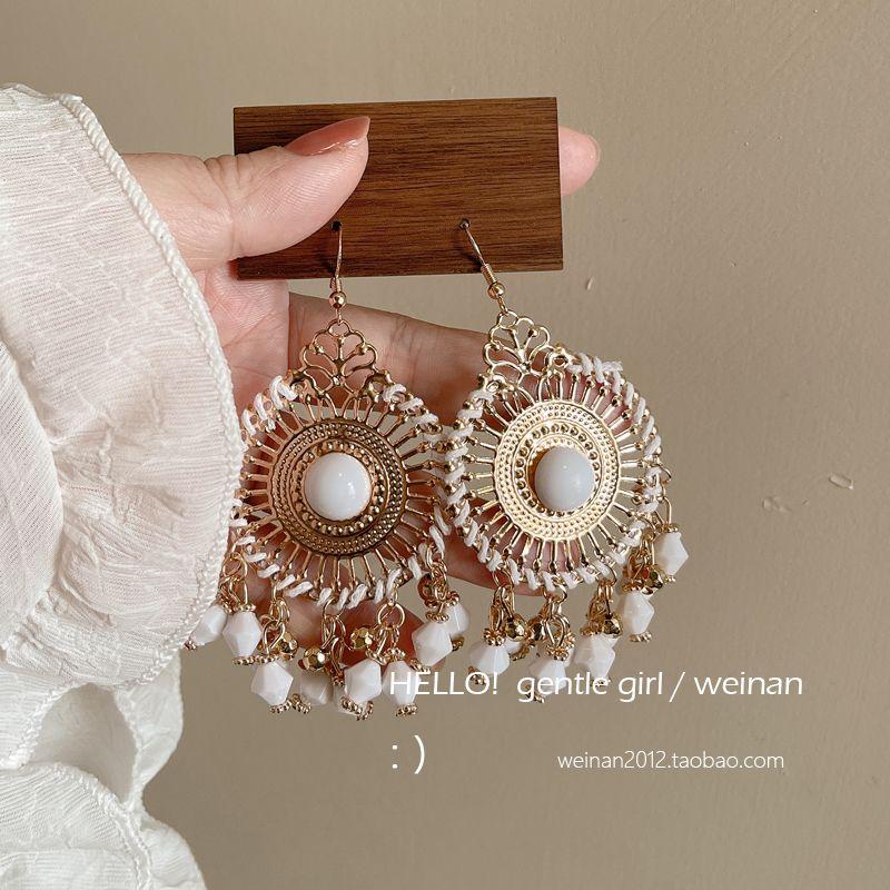 

Yindi an Ethnic Retro Beaded Handmade Earless Ear Clip Travel Vacation Photo Earrings Eardrops Jewelry Girl A pair of ear hooks(93mm long)