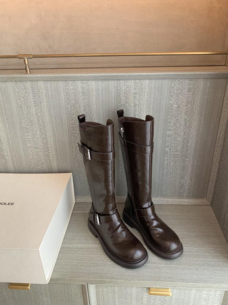 Grape mother leather heightening 4cm retro old locomotive short boots double buckle belt side zipper thick-soled knight boots women