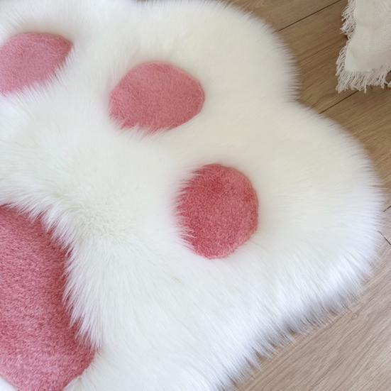 Plush Cat Paw Rug Fluffy Cute Kitten Paw Shape Floor Mat Cozy Furry Anti-Slip Bedroom Rug for Living Room Nursery Playroom Decor