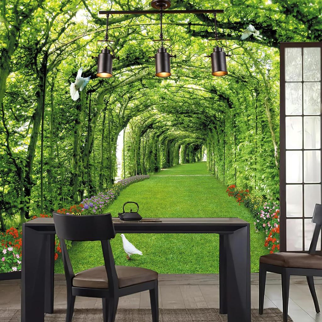 Green Garden Wall Mural Vine Corridor With White Doves Nature Wallpaper for Living Room Decor