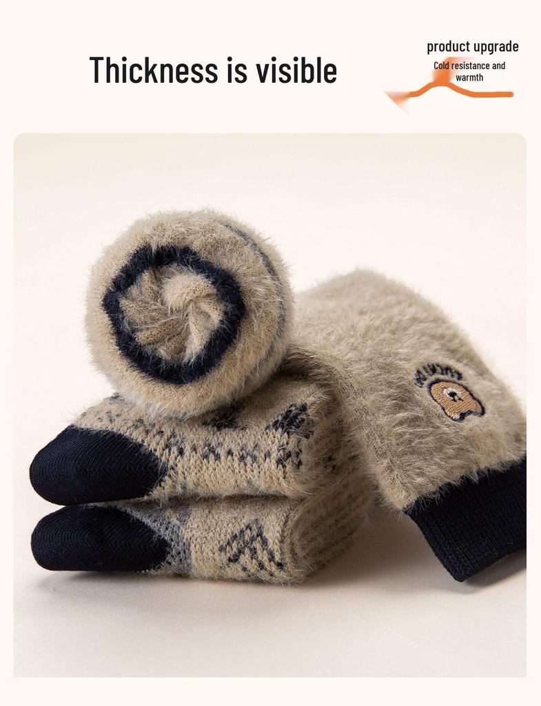 Calzini Invernali Spessi in Velluto di Visone e Lana per Bambini - A Mezza Gamba Stile Etnico Retro.