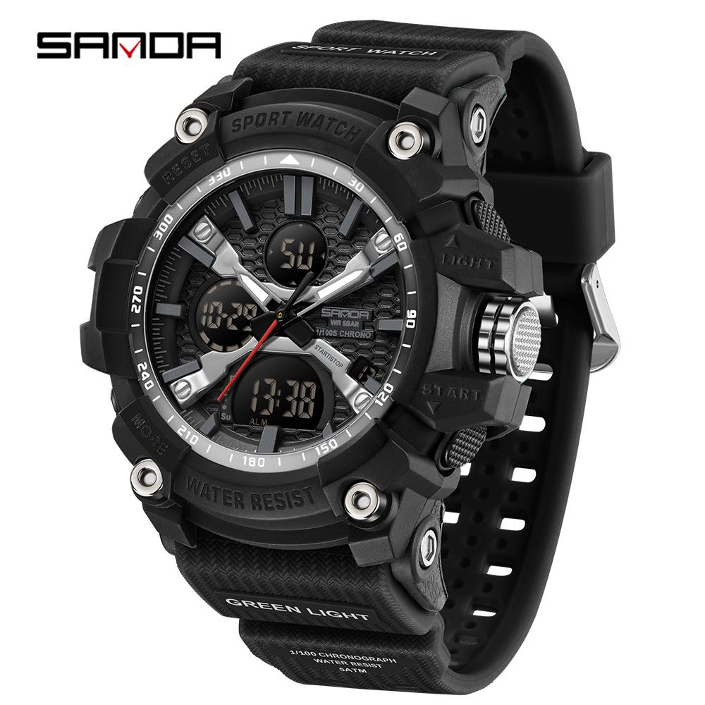 SANDA Fashion Men's Electronic Watch Multi Functional Outdoor Sports Waterproof Calendar Night Light LED Men's Watch