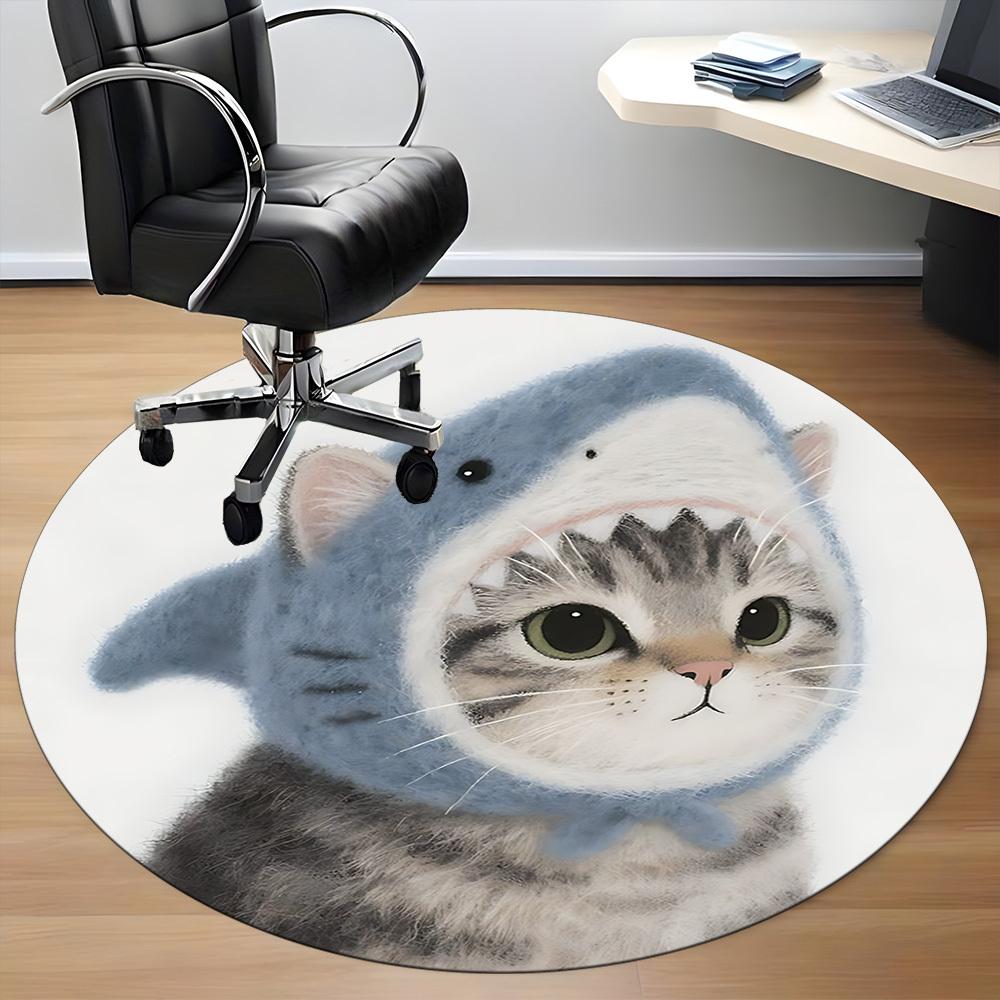 1PC Shark Cat Office Round Area Rug, Indoor Mat Suitable ForOffice, Under Office Chairs Bedroom Living Room Home Decor, Room Deco f171