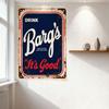 Vintage 'DRINK Barg's' Rustic Metal Tin Sign with Red/Blue Border, Retro Home Bar Café Decor, 'It's Good' Quote Rustic Wall Art