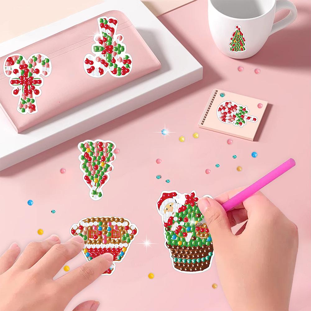 6/2pcs Gem Mosaic Stickers Diamond Painting Paint by Numbers Set Christmas Cartoon Santa Claus Diamond Stickers for Kids Gift