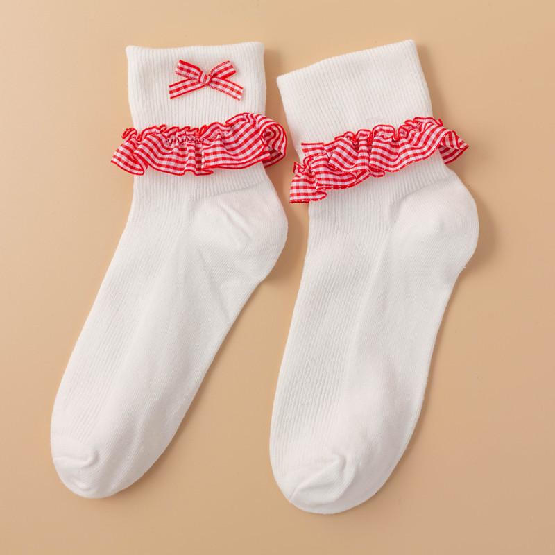 

Japanese Jk Lotus Leaf Lace Women S Socks Female Cute Bow Stacking Socks Autumn And Winter Lolita College Wind Cotton Socks one size fits all