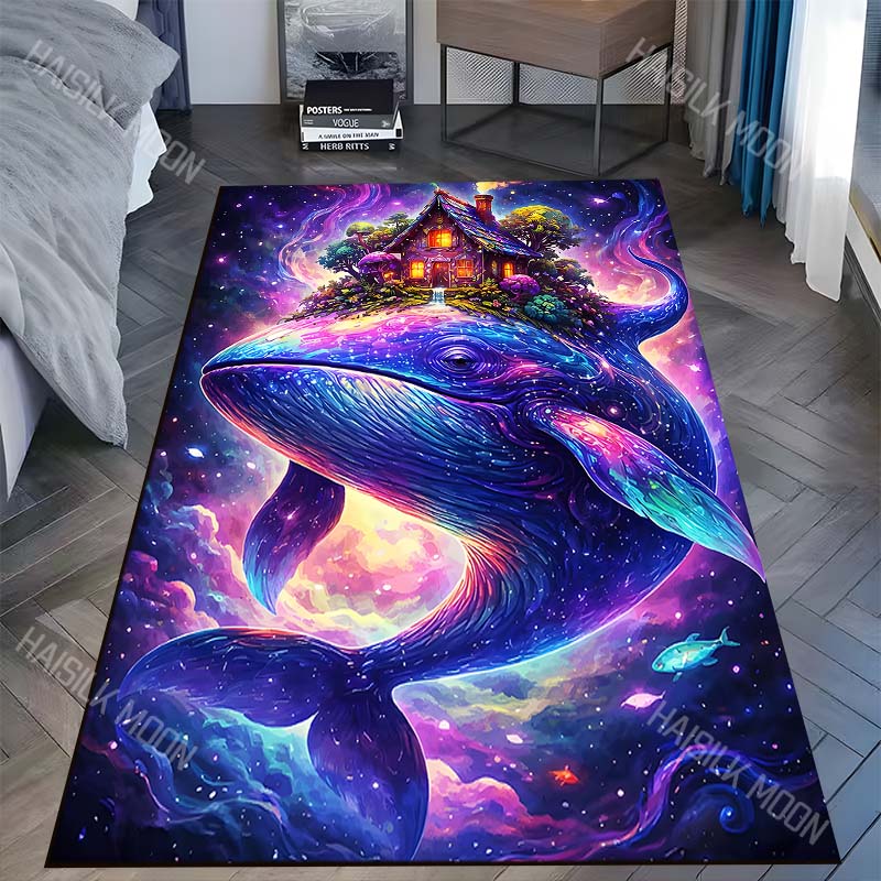 Whale with magical treehouse Print Carpet Rug for Living Room Bedroom Sofa Doormat Home Decor Non-slip Floor Mat
