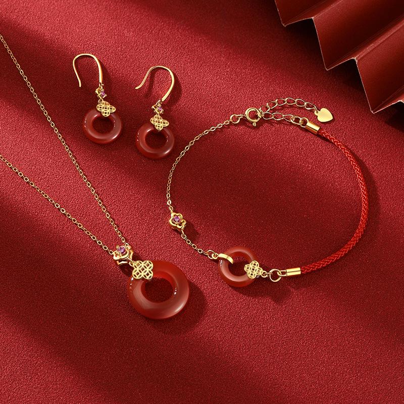 Five Emperors Money Ping An Bracelet Chinese Knot Agate Retro New Round Hand Rope Jewelry