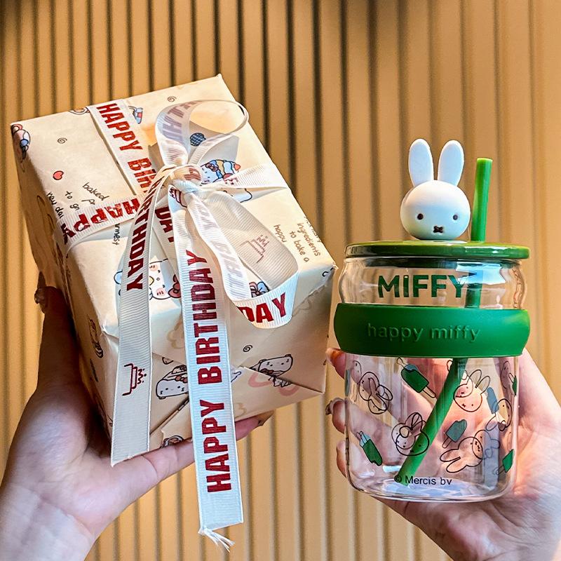 Süße hochwertige Glas-Wasserbecher für Jungen und Mädchen, hochwertige Trinkbecher mit Deckel und Strohhalm, Geburtstagsgeschenk