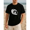 European Sizes Surfer Black Print T-shirt | Men'S Casual and Trendy Print Tee, Suitable for Daily and Home Wear, All-Season Versatility, Crew Neck