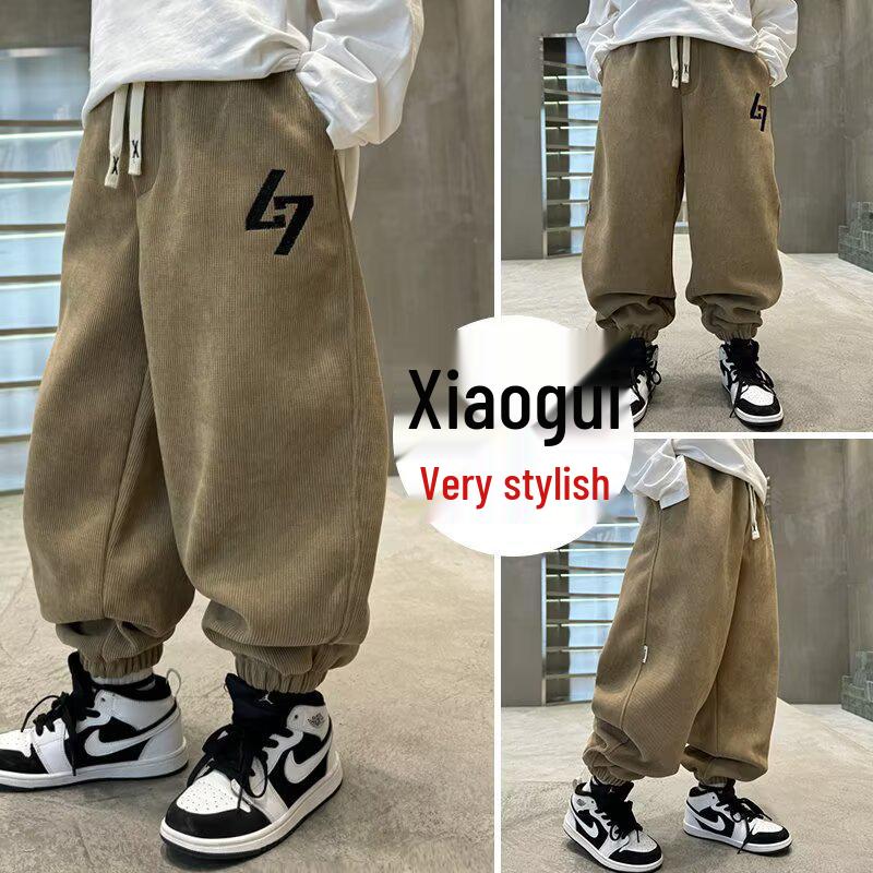 Boys' Fleece-Lined Sports Pants - Spring/Fall 2025 Collection: Thick, Long Sweatpants for Kids