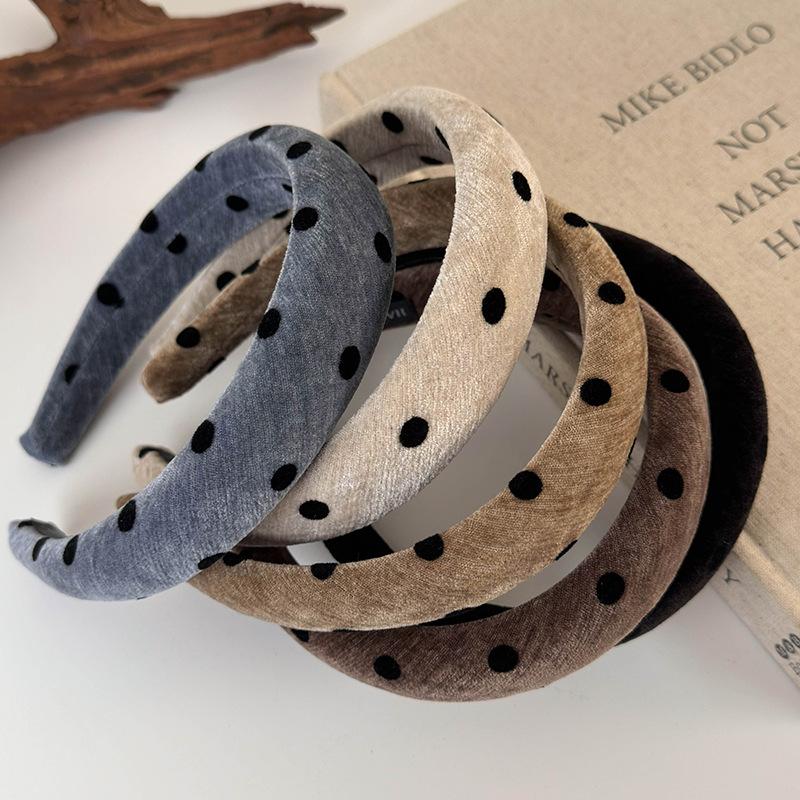 Autumn Winter Velvet Polka Dot Headband for Woman Girl Temperament Hair Hoop Wide Sponge Hair Band Lady Fashion Hair Accessories