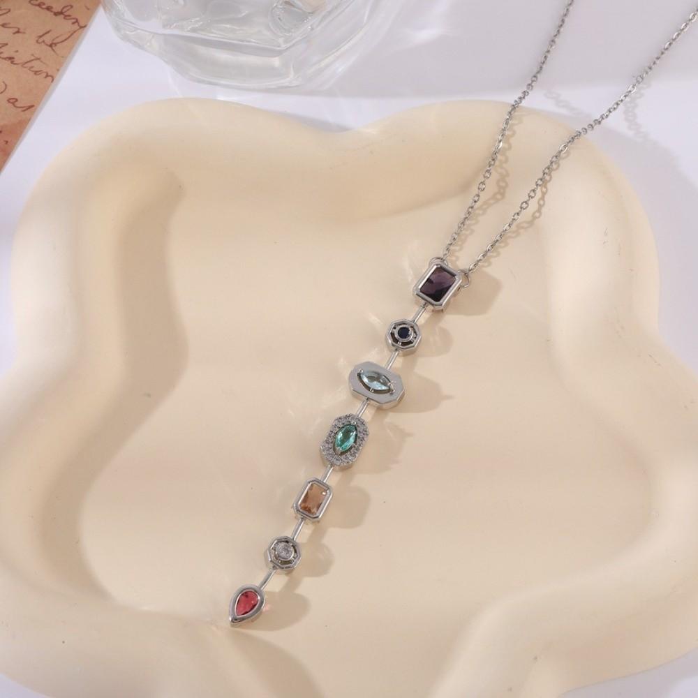 Colorful Zircon Collarbone Chain Irregular Crystal Long Tassel Necklace  Jewelry Accessories