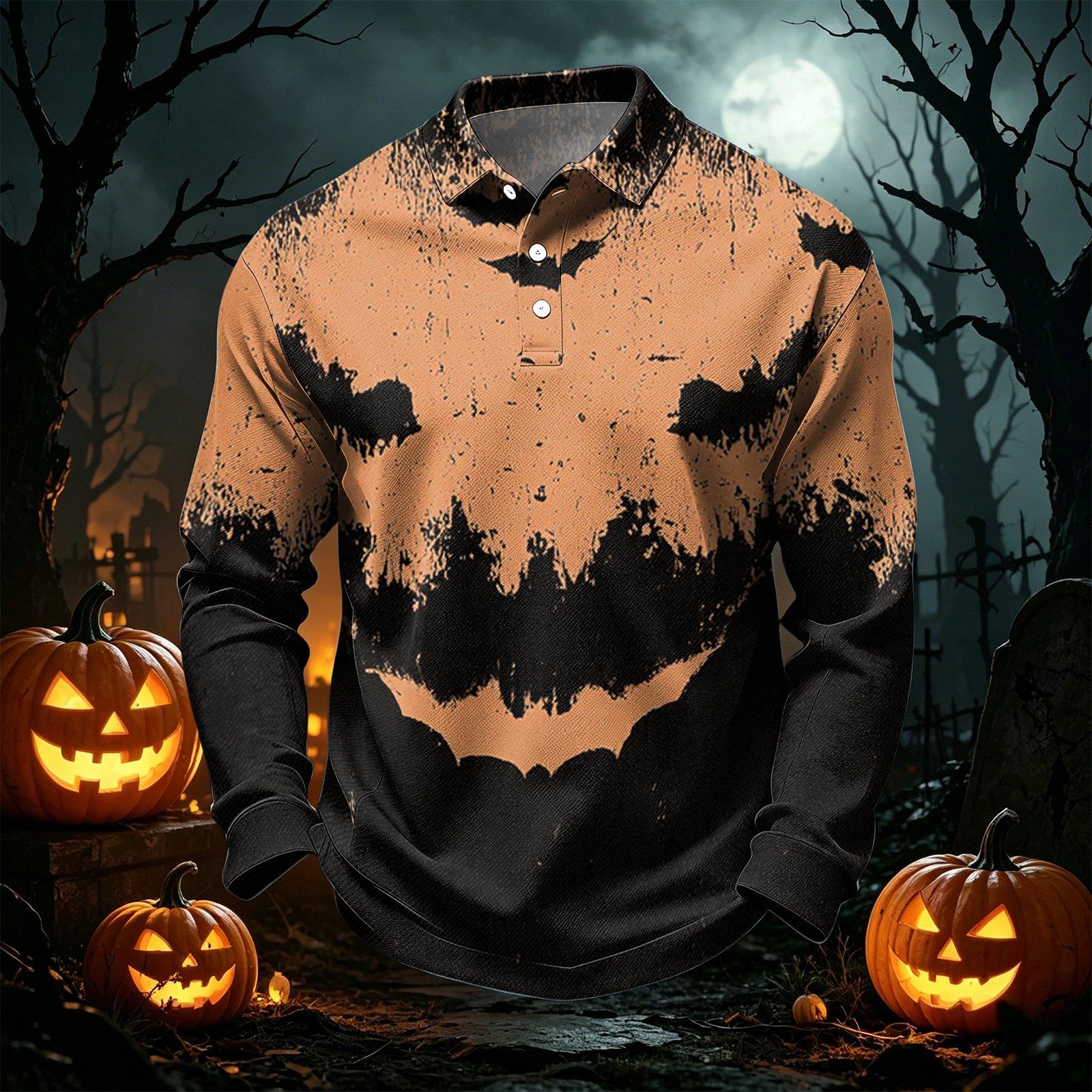 Men s Quick Dry Mesh Golf Shirt Long Sleeve Halloween Print Performance Top XXXL хаки
