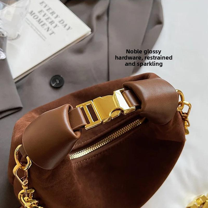 French Style Versatile Suede Handbag Women's Casual Crossbody Bag Retro Texture Single Shoulder Bag Neutral Minimalist Style