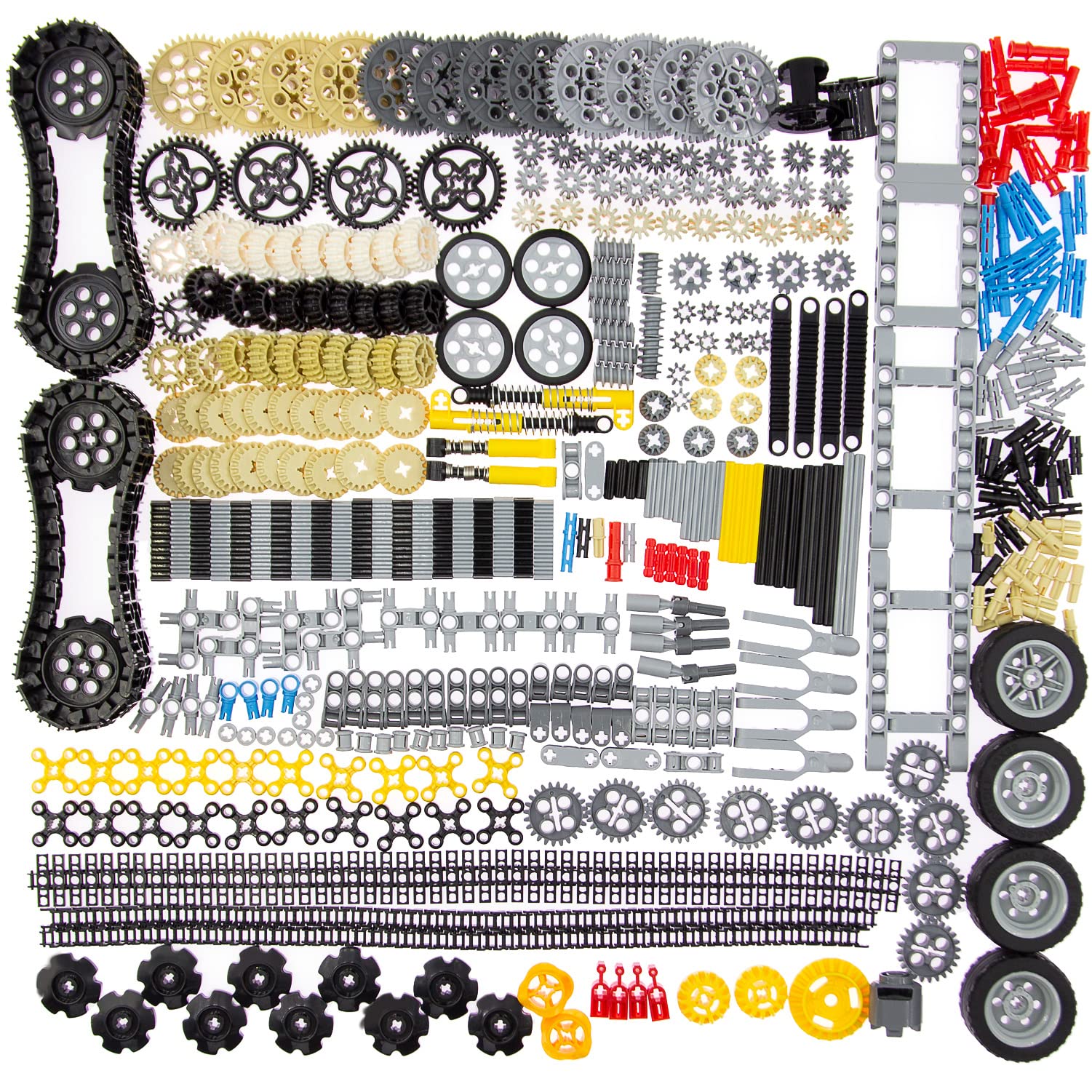 

844-Piece Technic Gears and Axles Set for LEGO Building Blocks, Wheels, Chain Link Pins, Connector Joints, Truck Tank Wheels, Shock Absorbers,