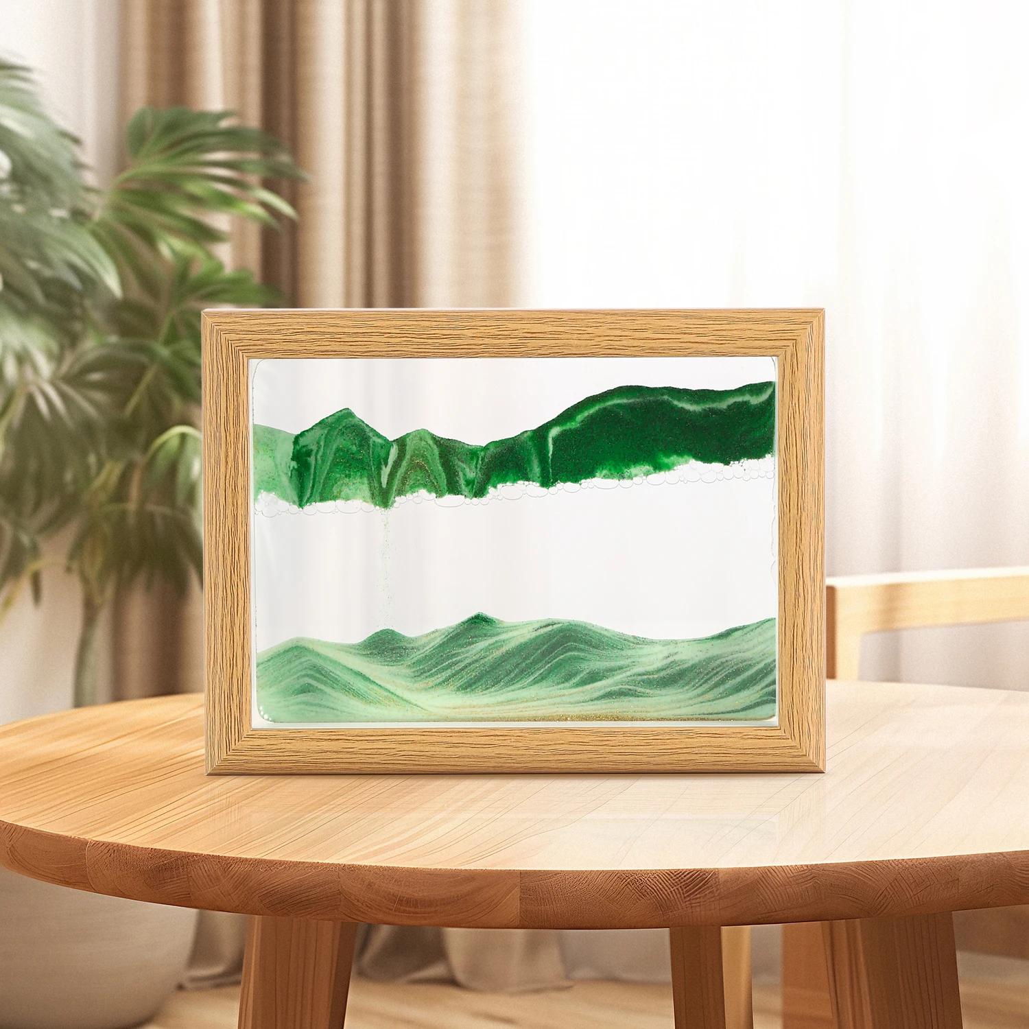 

Wooden Frame Sandscape Moving Sand Art Picture Quicksand Craft 3D Hourglass Square Flowing Sand Painting Office Home Decor Gifts 5 inch
