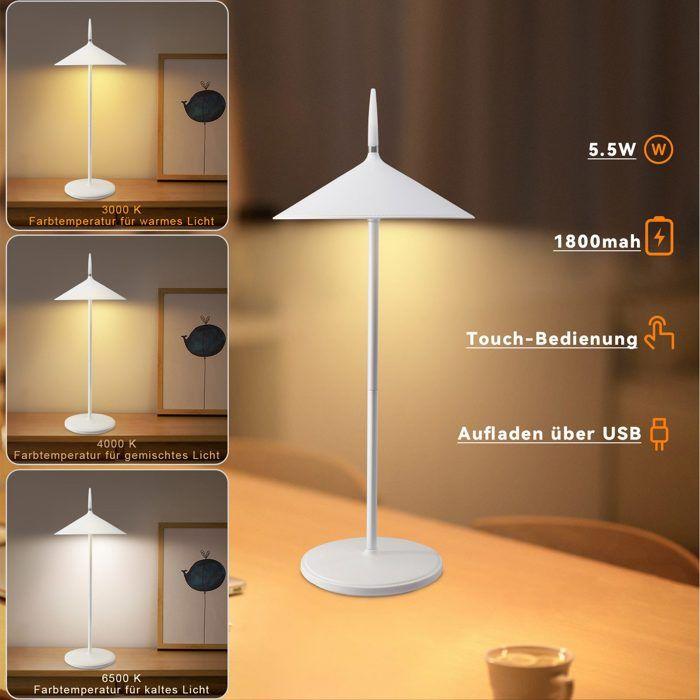 Lampe de table sans fil - NETTLIFE - Lot de 2 - Rechargeable 1800mAh - Tactile dimmable - Blanc chaud