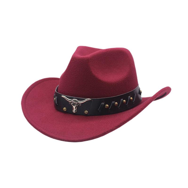 Hot-selling Top Hat, Ethnic Style Cow Label, Western Cowboy Top Hat, Rolled Brim, Retro Riding Hat, Woolen Felt Hat
