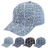Sparkling Distressed Denim Baseball Caps Grid Sun Hats Fashion Rhinestone Baseball Cap  for Women