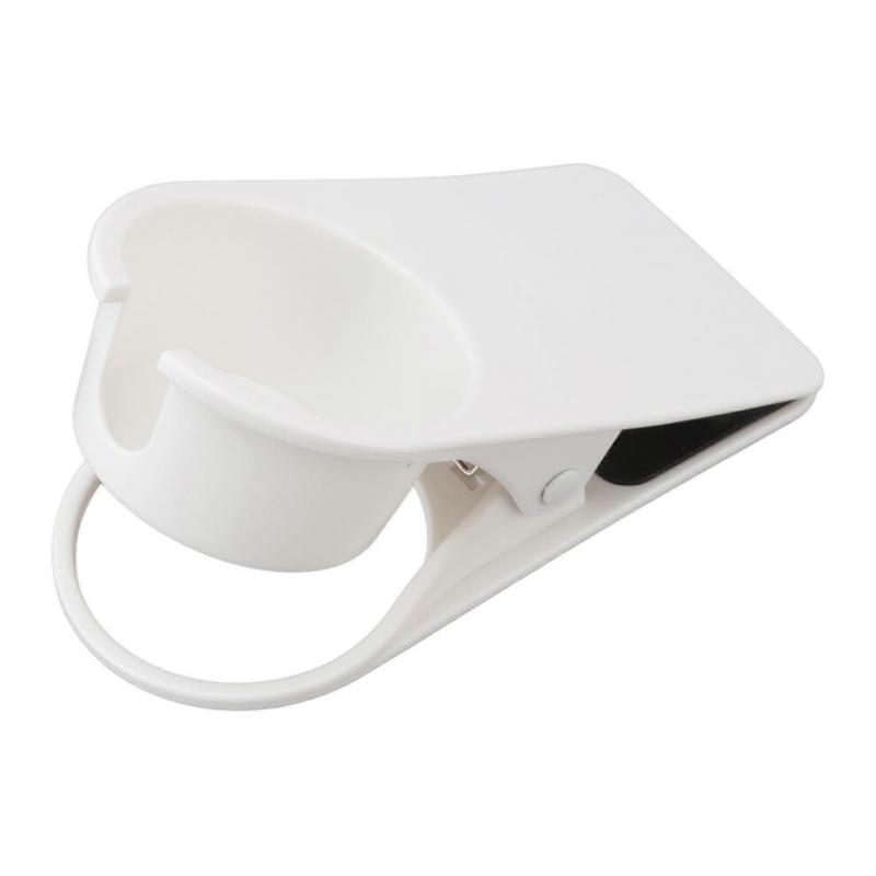 (White)Cup Holder Clip Desk Side Glass Mug Bottle Clamp Stand Plastic for Home Office Storage