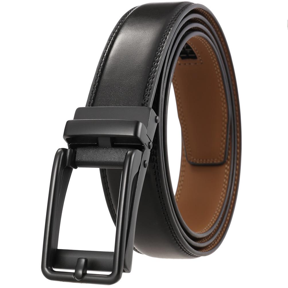 Casual Alloy Automatic Buckle Cowhide Belt, Reverse Pull Design