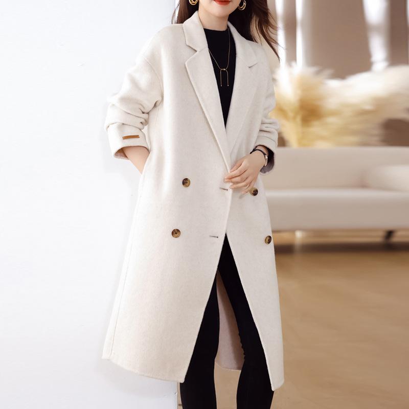 

Новое маленькое осенне-зимнее шерстяное пальто двубортное средней длины для женщин 4XL