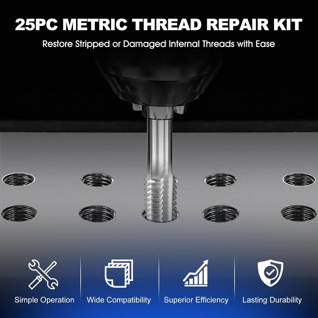 25Pcs M7x1 Thread Repair Kit Stainless Steel Twisted Drill Wrench Threaded Insert Tap Insertion Tool