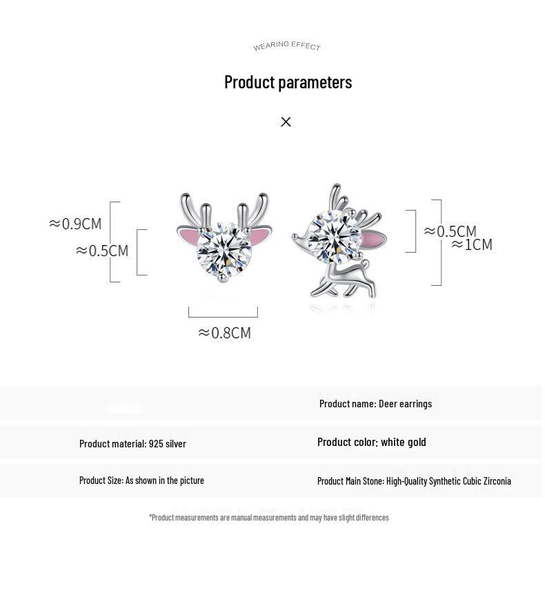 S925 Sterling Silver Little Deer Antler Stud Earrings - Light Luxury Christmas Jewelry Gift