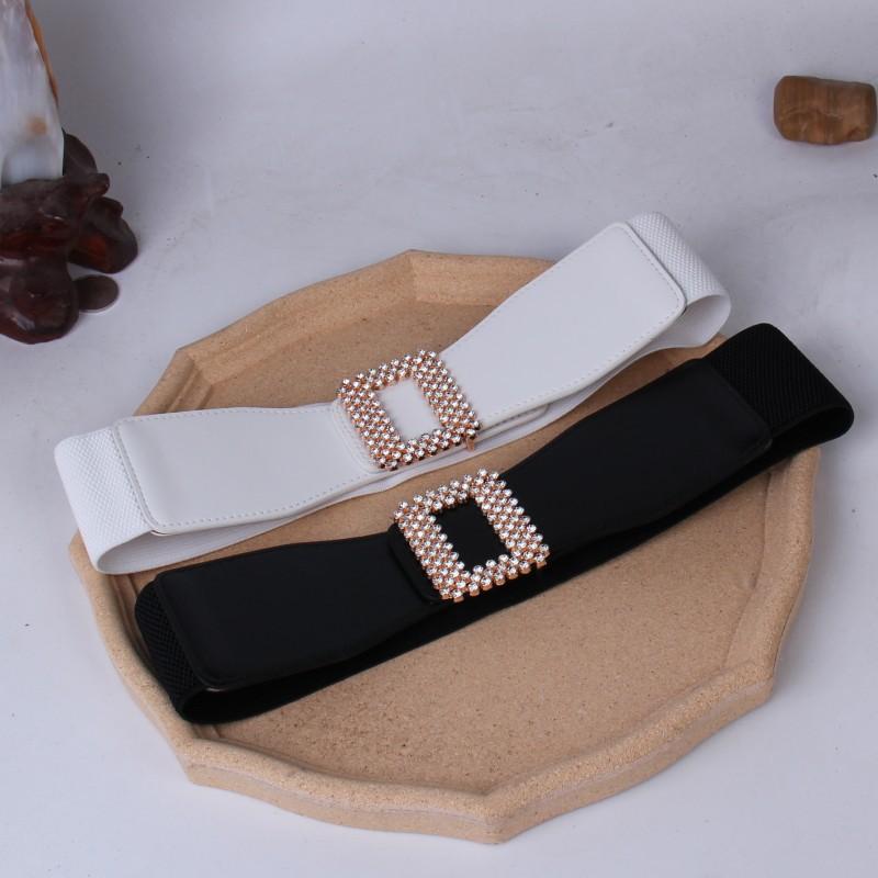 Black Waist Seal Elastic Elastic Diamond Set White Belt Women'S Decoration With Skirt Dress Clothes Wide Skirt