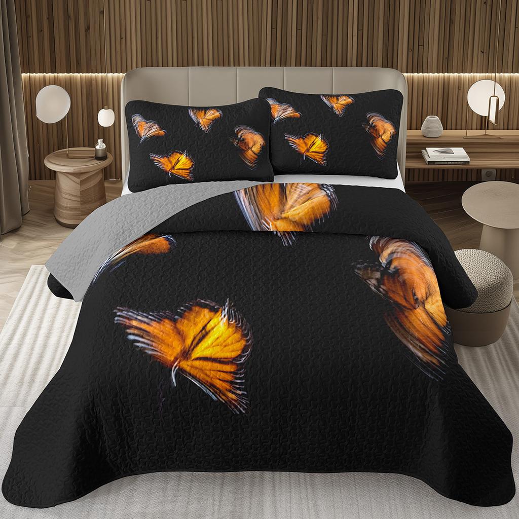 Butterfly Bedspread Twin/Queen/King Watercolor Botanical Floral Coverlet Fantasy Style Bedding Set Reversible Quilted Bedspreads