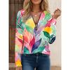Women's Half Zip Long Sleeve T-Shirt Colorful Tropical Leaf Print